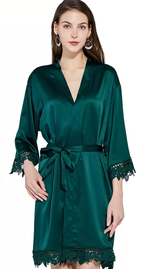 Forest Green Satin and lace Robe - Smooches Bridal