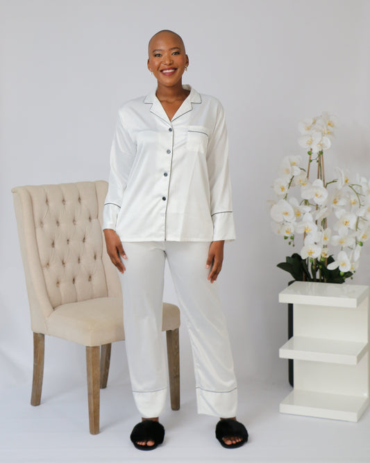 Long Pyjama set-White - Smooches Bridal