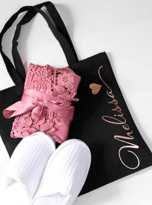 Robe and slippers in a personalised tote - Smooches Bridal