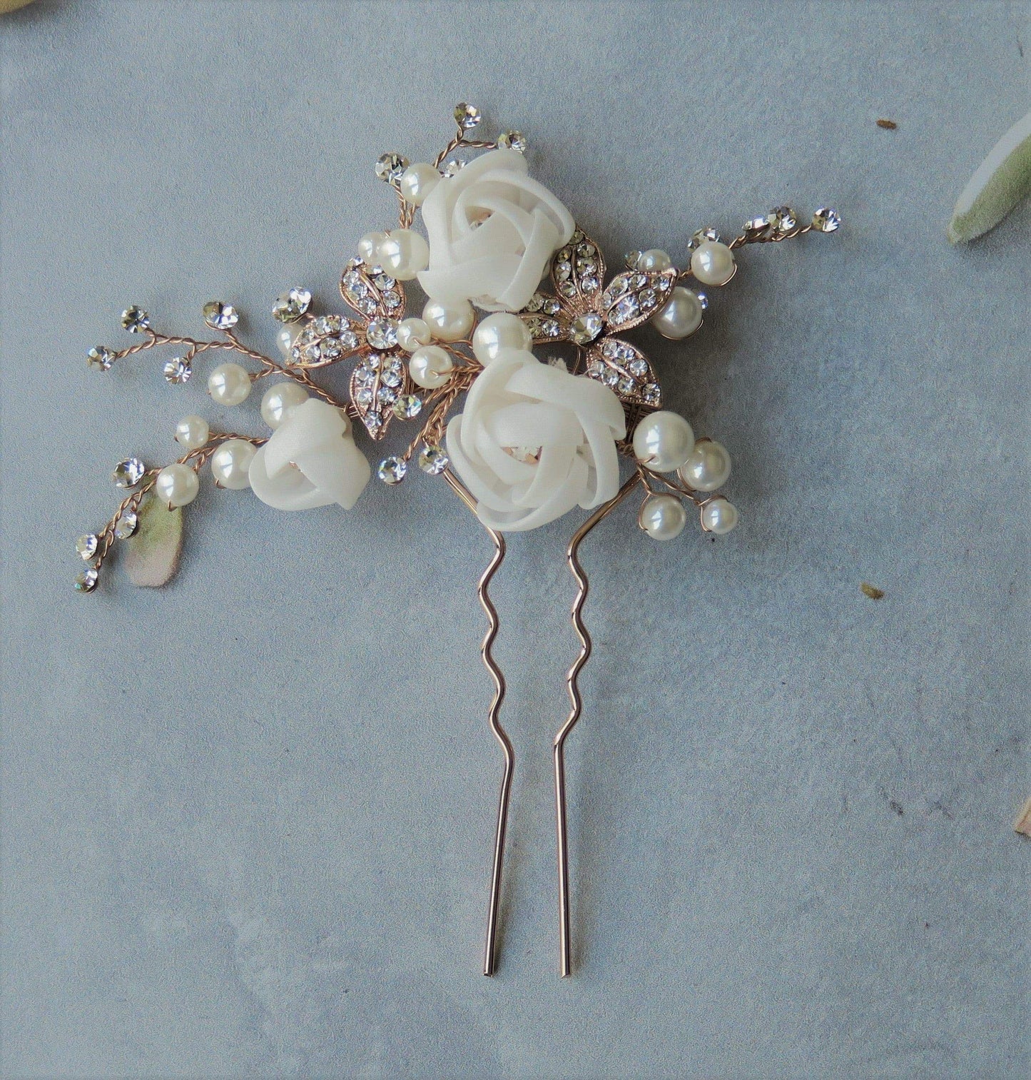 Rose Gold floral hairpin - Smooches Bridal