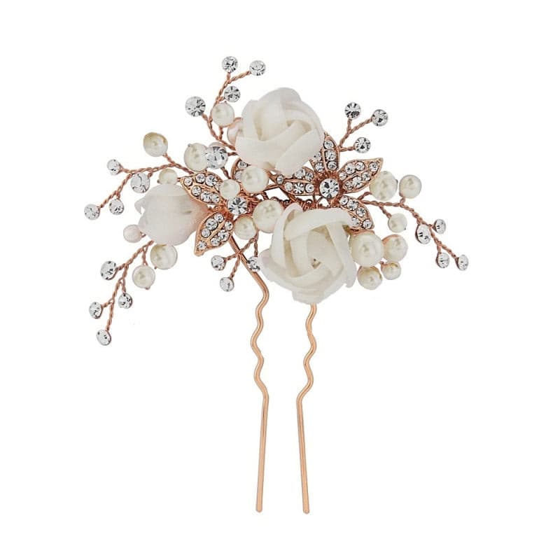 Rose Gold floral hairpin - Smooches Bridal