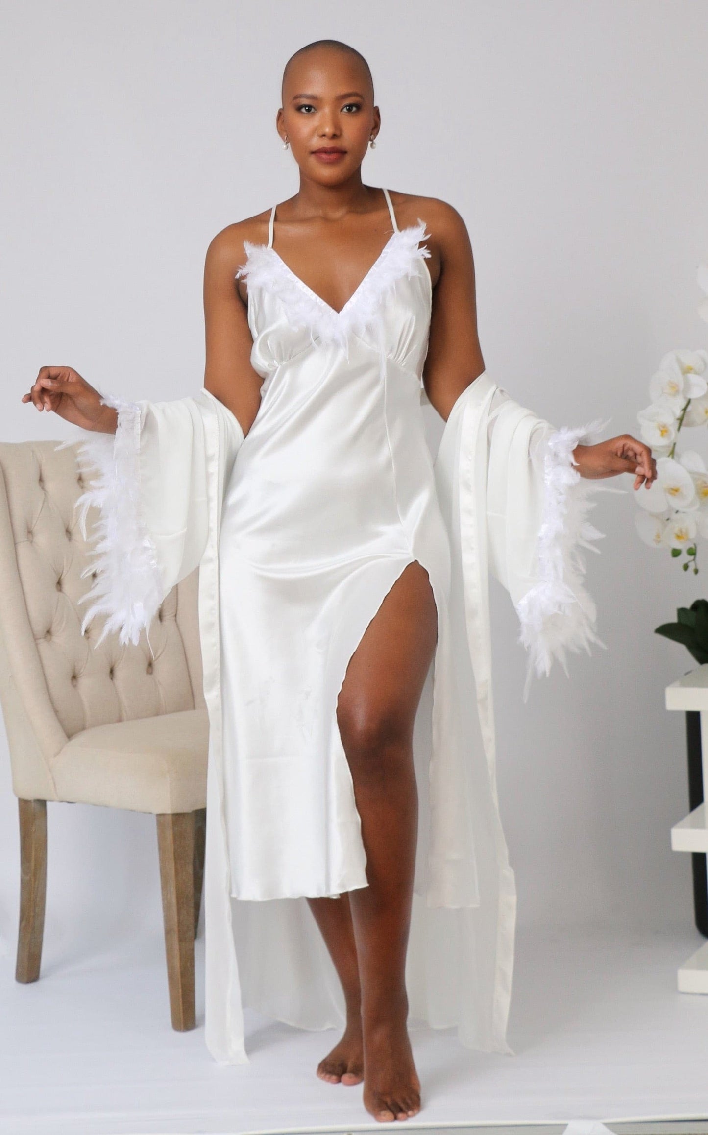 Two piece Bridal robe and gown with duck feathers - Smooches Bridal