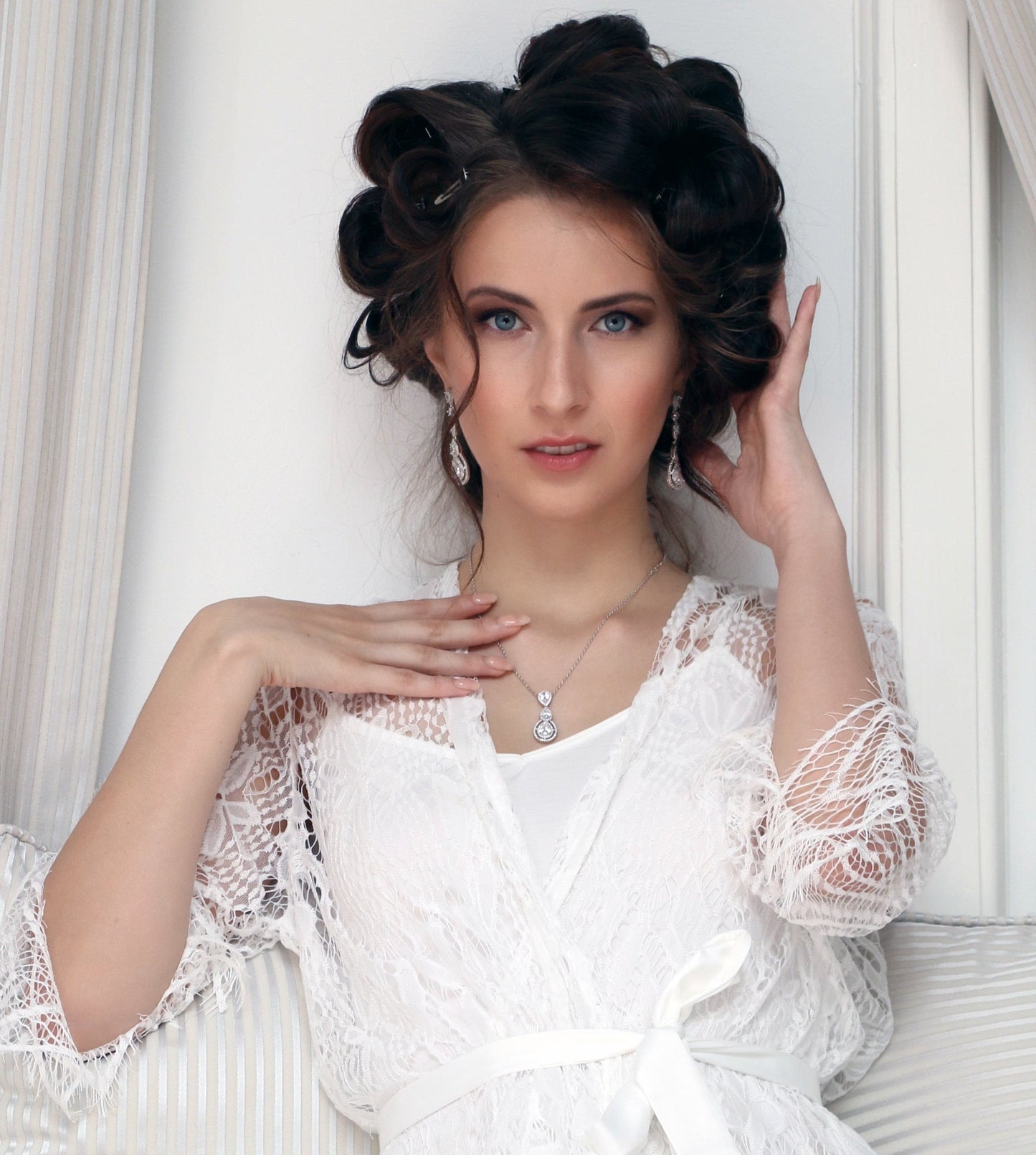 White Lace Bridal Robe - Smooches Bridal