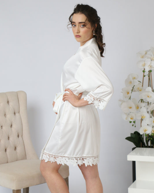 White Satin and lace Robe - Smooches Bridal